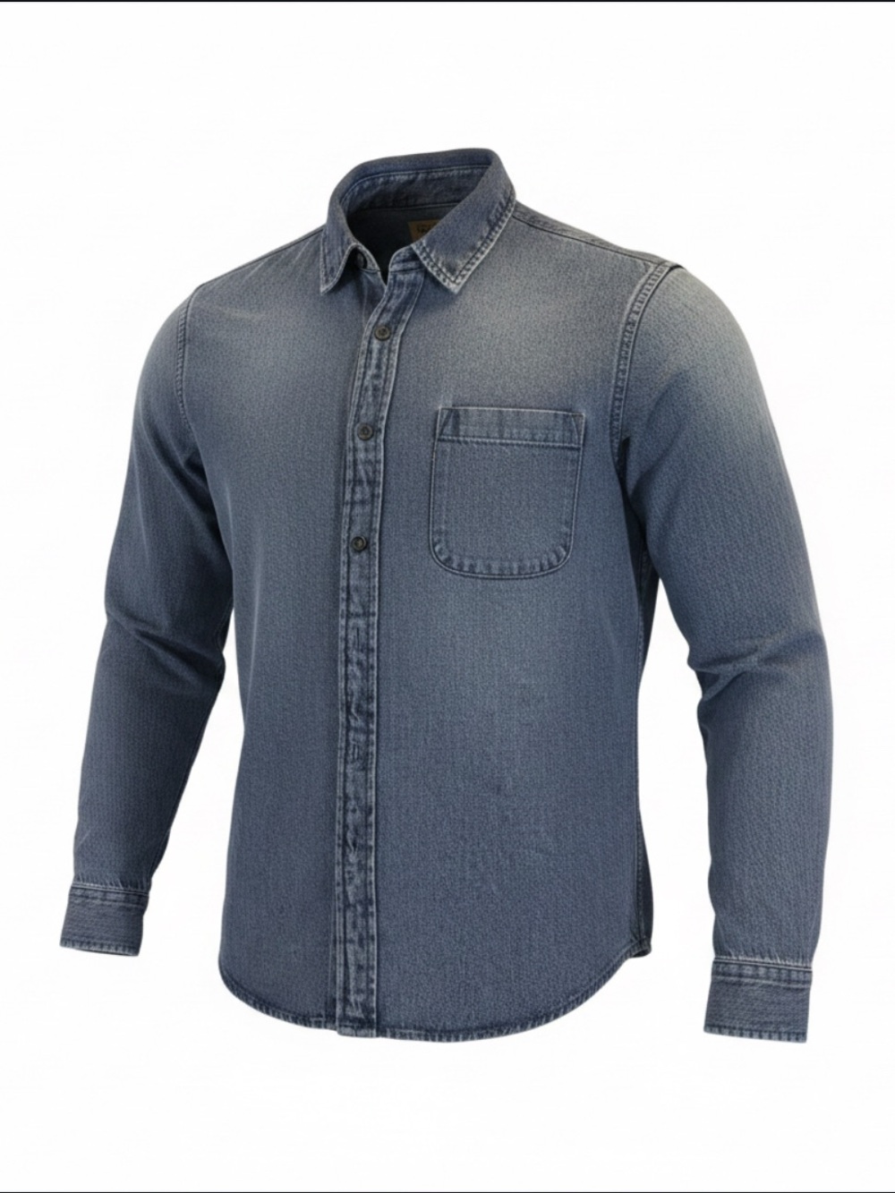 Men's Casual Denim Button-Down Shirt - Blue